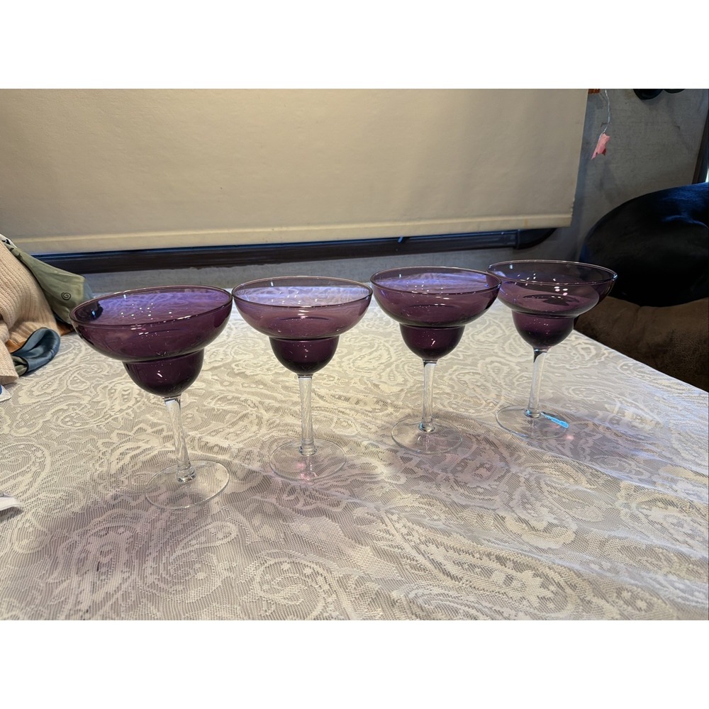 Amethyst Margarita/Dessert Glasses Set of  4 - Summer Vibe Vacay At Home Tequila